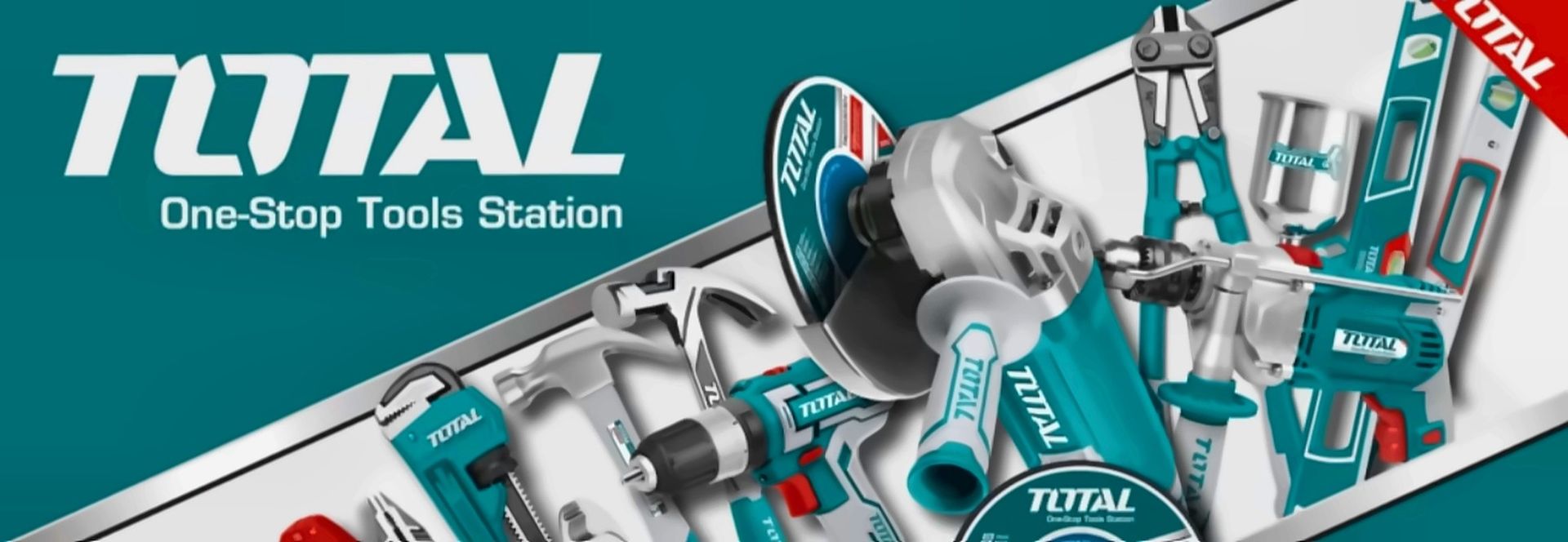 TOTAL Tools, outillage : meuleuse, perceuse, visseuse, marteau, clés, coupe-boulons, niveau