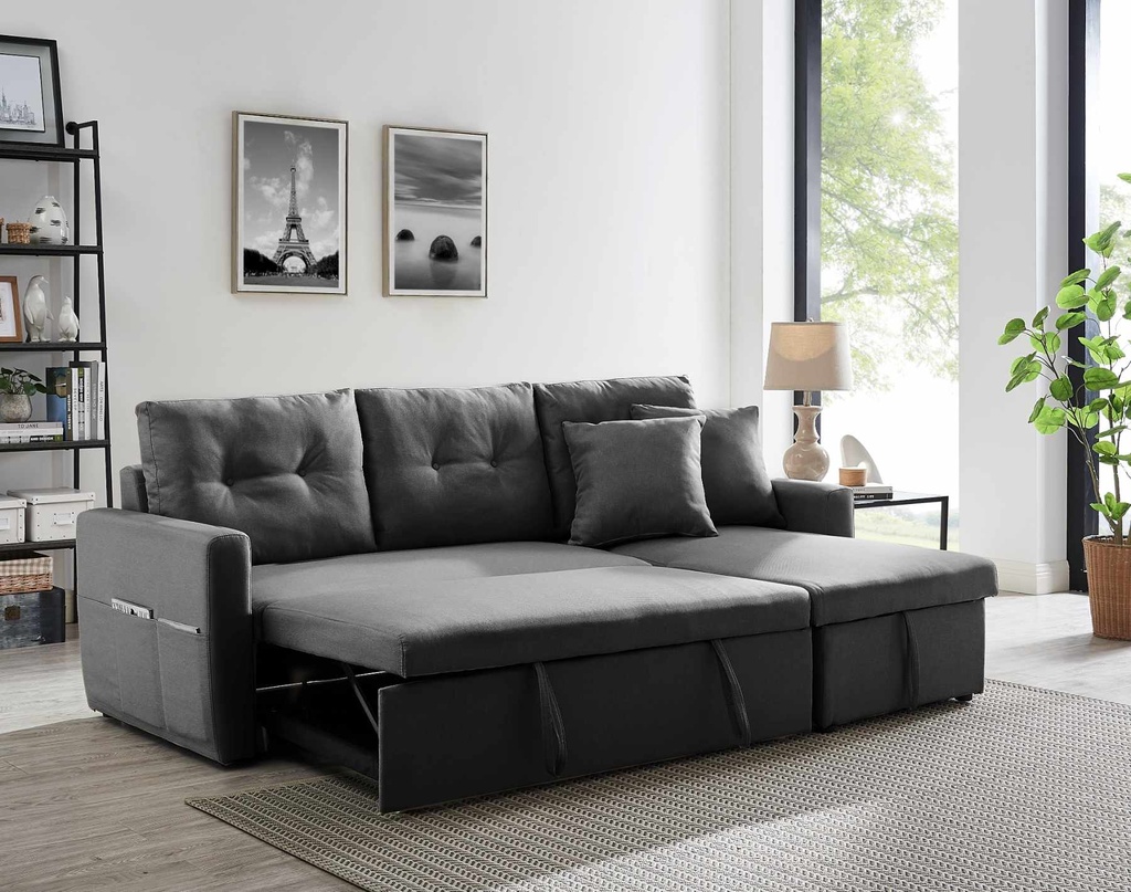 CANAPE D'ANGLE SARA GRIS LIT+COFFRE