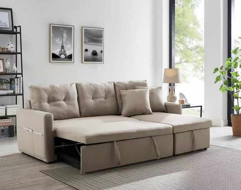 CANAPE D'ANGLE SARA BEIGE LIT+COFFRE