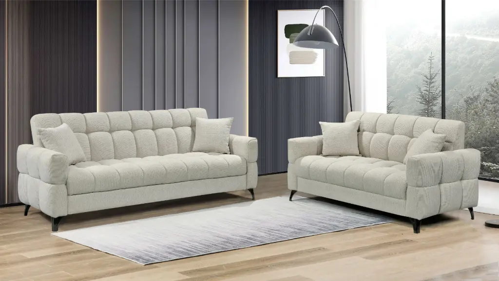 [H9400BE] CANAPE CLIC CLAC + RANGEMENT + 2 COUSSINS 208X87X86 BEIGE