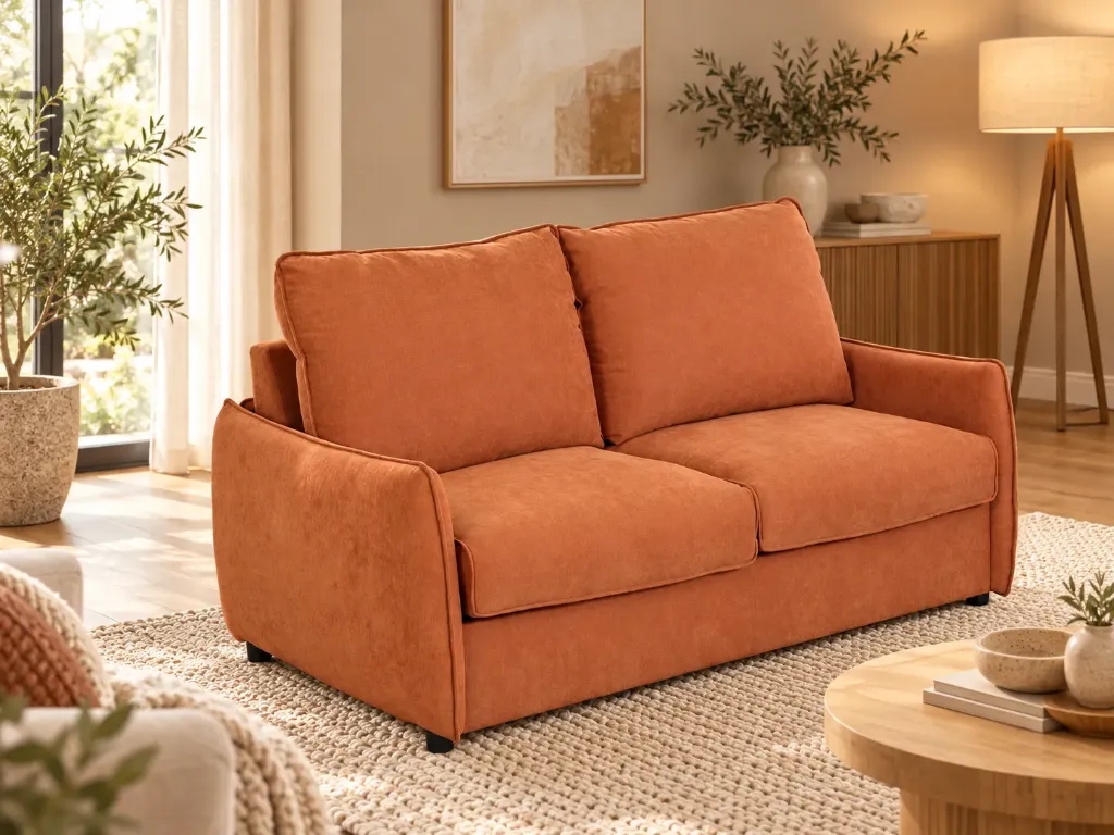 LAURA TERRACOTTA CANAPE CONVERTIBLE 2 PLACES 187x100x90CM