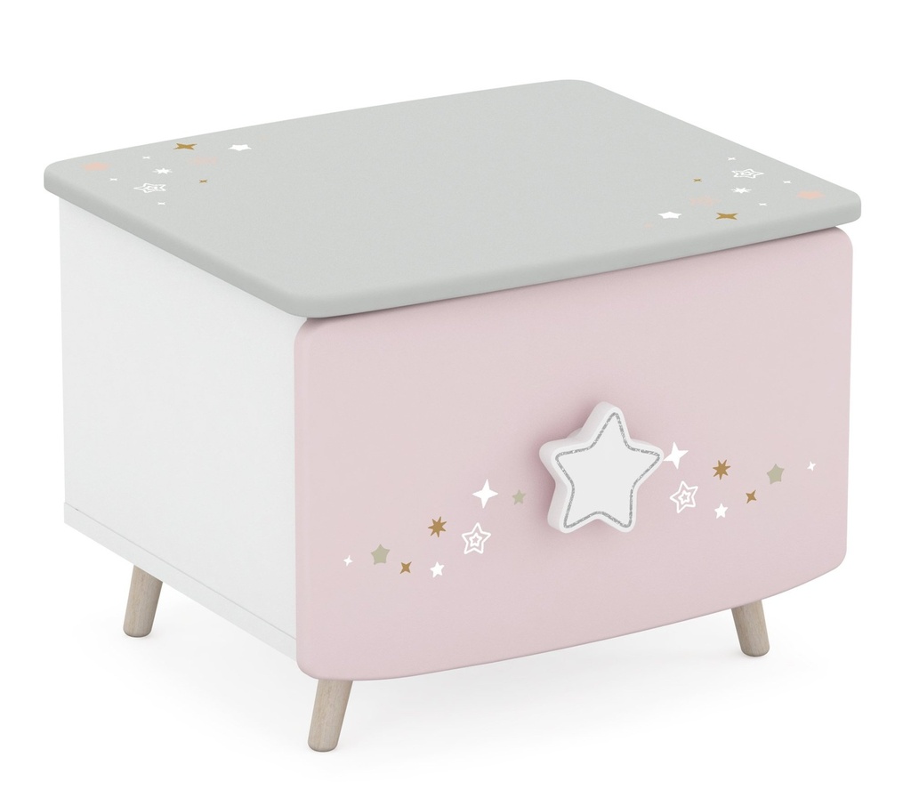 CHEVET ETOILES 1 TIROIR BLANC/GRIS/ROSE MAT