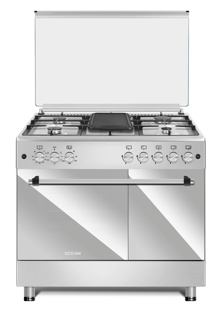 CUISINIERE 5 FEUX FOUR GAZ + FOUR ELECTRIQUE + CACHE BOUTEILLE GAZ INOX OCEAN