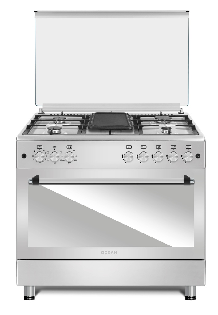 CUISINIERE 5 FEUX FOUR GAZ + FOUR ELECTRIQUE INOX 90X60