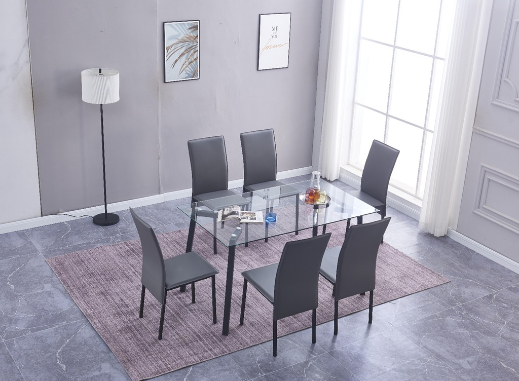 SALLE A MANGER VITREE SULLIE 1 TABLE + 6 CHAISES