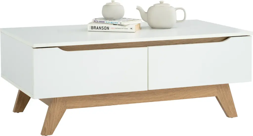 TABLE BASSE 2 TIROIRS BLANC
