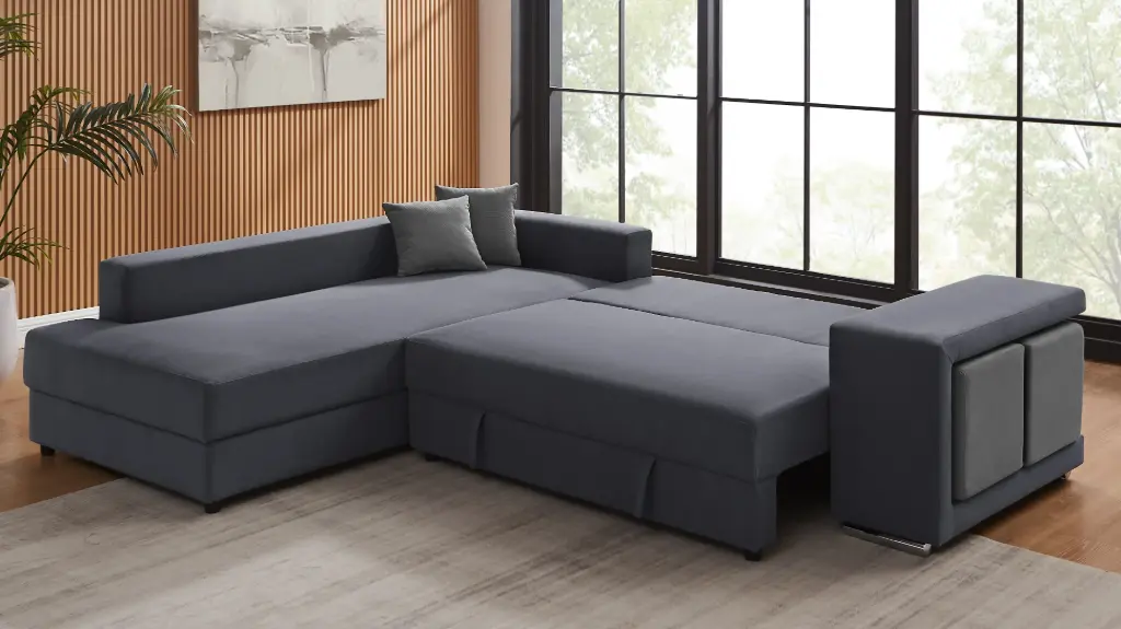 CANAPE LIT D'ANGLE KARINA COTE GAUCHE MIDNIGHT GRIS