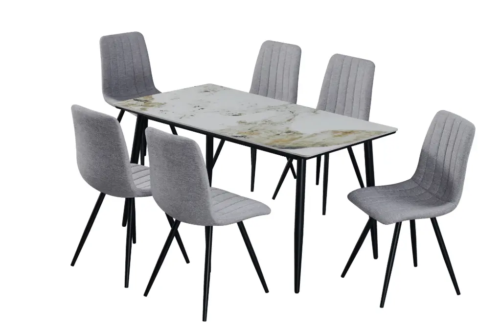 SALLE A MANGER 1 TABLE + 6 CHAISES GRIS PIERRE PROMO RAMADAN