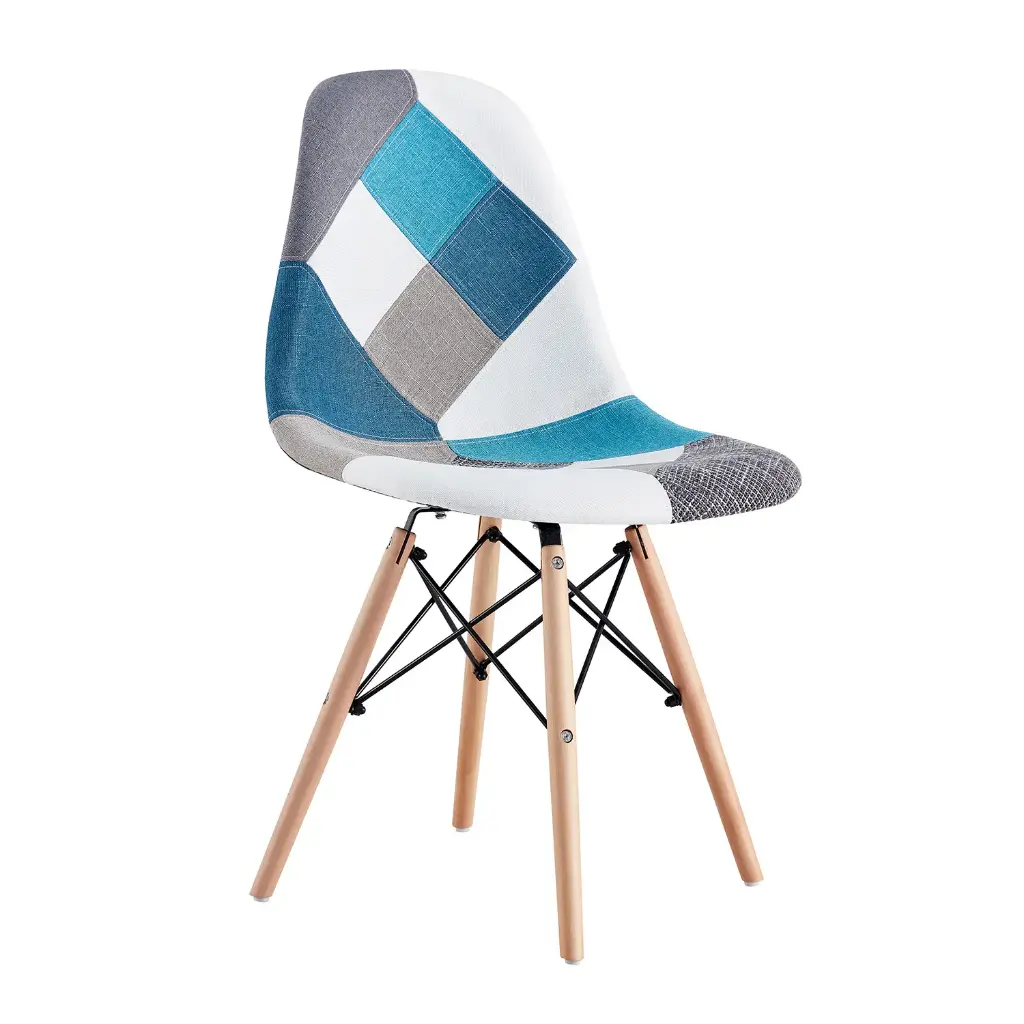 CHAISE PIED METAL BLEU/BLANC