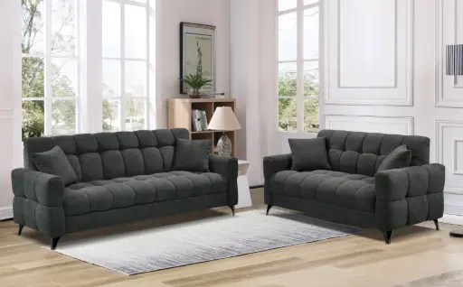 [H9400DGREY] CANAPE CLIC CLAC + RANGEMENT + 2 COUSSINS 208X87X86 GRIS