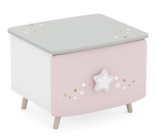 [149442] CHEVET ETOILES 1 TIROIR BLANC/GRIS/ROSE MAT