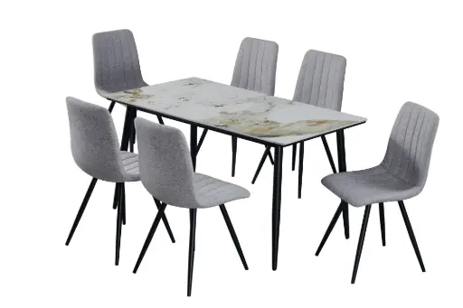 [240301/220339] SALLE A MANGER 1 TABLE + 6 CHAISES GRIS PIERRE PROMO RAMADAN