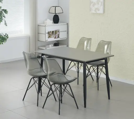[350317/240907] SALLE A MANGER 1 TABLE + 4 CHAISES GRIS PROMO RAMADAN